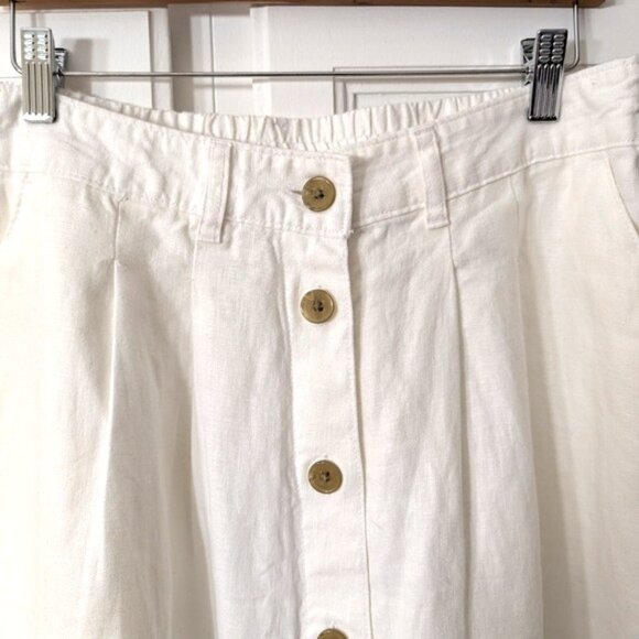 Lands' End Linen White A-Line Midi Skirt with Buttoned Detail Size 10 - Picture 3 of 6